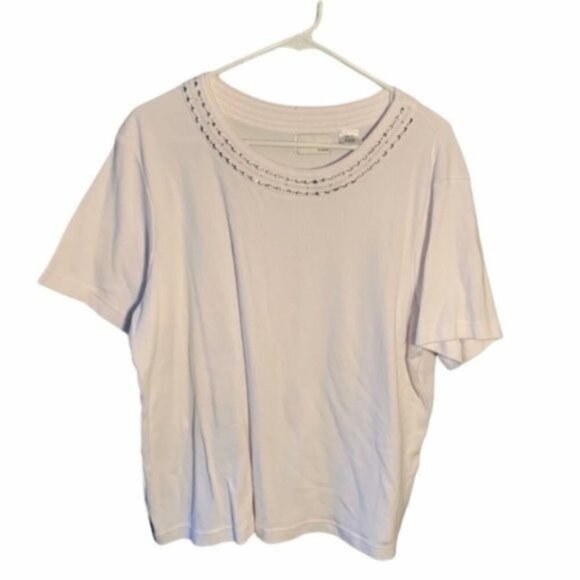Madison Taylor Short Sleeve TShirt Beaded Neckline - Picture 1 of 8